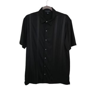 Via Europa Mens Casual Button Front Collard Short Sleeve Black Shirt Size Large